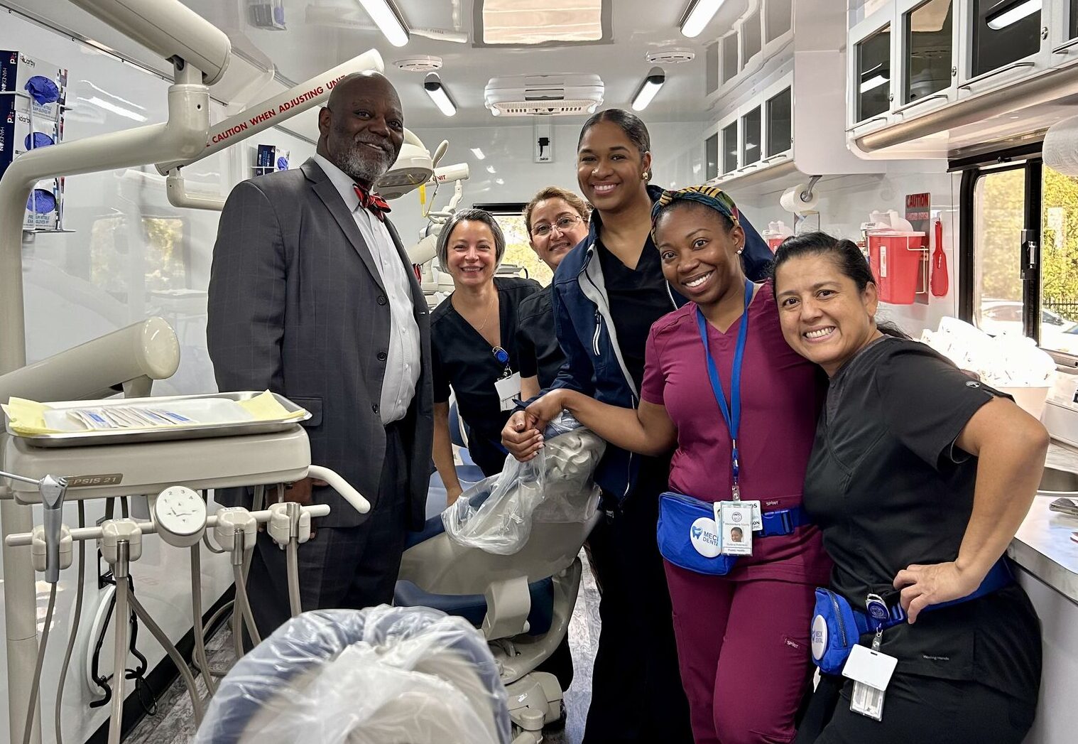 Mecklenburg County staff inside the new pediatric dental mobile unit